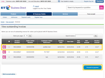 invoice payment bt pay select proceed clicking button