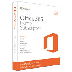 Microsoft Office 365 Home - 1 Year License - 32/64-bit - Up to 5 Devices