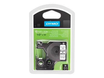DYMO D1 Tape Permanent 12mm x 5.5m Black on White