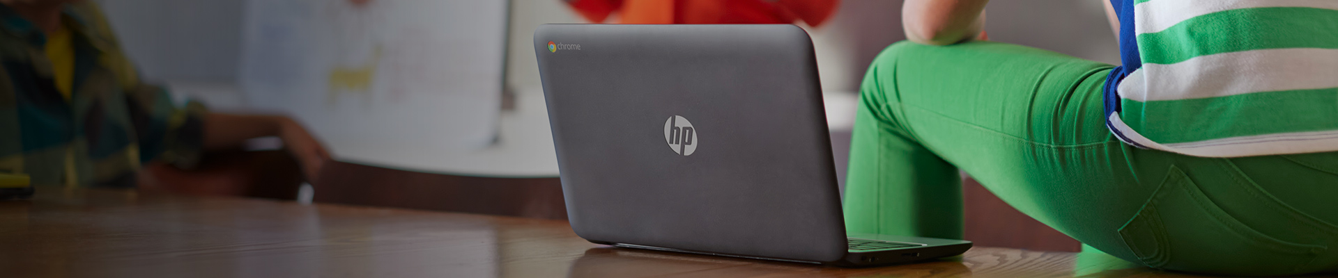 HP laptop on a table