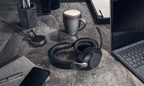 Jabra headphones on a work desk