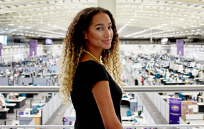 Women posing in call center