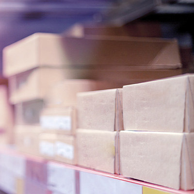 Shelving in a warehouse