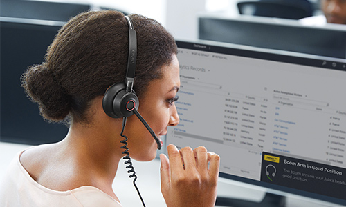 Woman wearing a Jabra Engage 50 headset