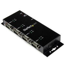 StarTech.com 4 Port USB to DB9 RS232 Serial Adapter Hub Industrial DIN Rail and Wall Mountable