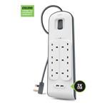 Belkin 6 Way Surge Protection Strip - 2m with 2 x 2.4 amp USB Charging