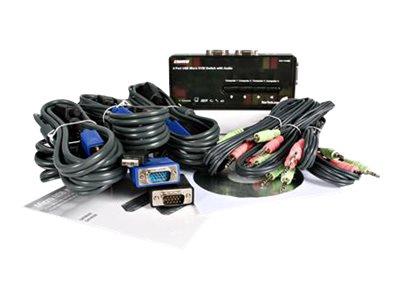 StarTech.com 4 Port Black USB KVM Switch Kit with Cables and Audio