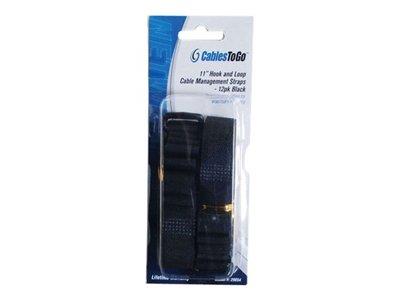 C2G 280mm Hook-and-Loop Cable Management Straps - Black - 12pk