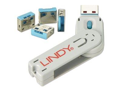 Lindy USB Port Blocker - Pack of 4, Colour Code: Blue