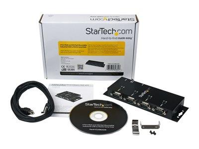 StarTech.com 4 Port USB to DB9 RS232 Serial Adapter Hub – Industrial DIN Rail and Wall Mountable