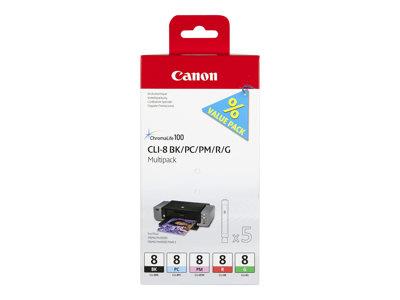 Canon CLI-8 Multipack Ink (Black/Red/Green/Pigmented Magenta/Pigmented Cyan)