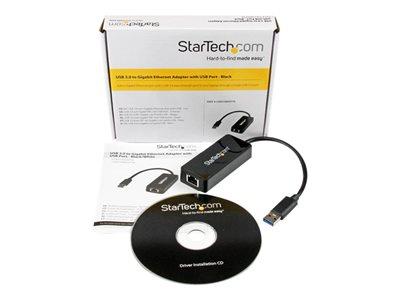 StarTech.com USB 3.0 to Gigabit Ethernet Adapter NIC w/ USB Port - Black