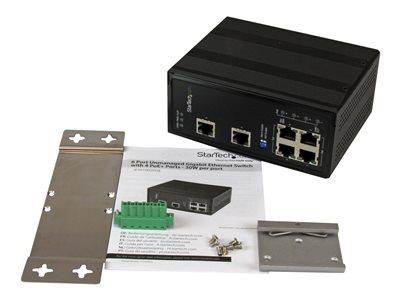 StarTech.com 6 Port Industrial Gigabit Ethernet Switch, 4 PoE+ Ports and Voltage Regulation