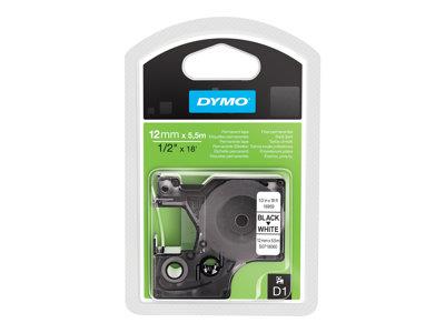 DYMO D1 Tape Permanent 12mm x 5.5m Black on White
