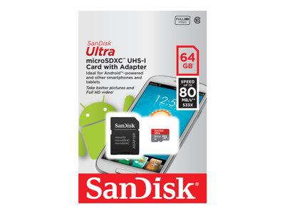 Sandisk 64GB Ultra microSDXC + SD Adapter 80MB/s (mobile)