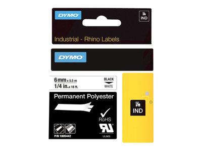 DYMO Rhino Permanent Adhesive Polyester Tape 1 Roll - Black on White