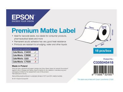 Epson Premium Matte Label - Continuous Roll: 76mm x 35m