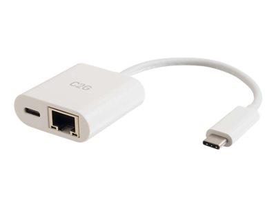 C2G USB-C Ethernet Adapter with Power - White