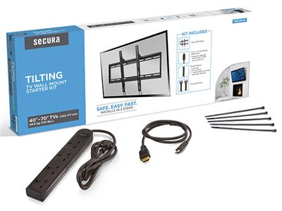 Sanus VuePoint Bundle Kit -Tilting Mount/HDMI/Surge Protector/Ties