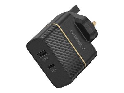 OtterBox UK Wall Charger 30W - USB C 18W + USB A 12W USB-PD 3.0 - Black