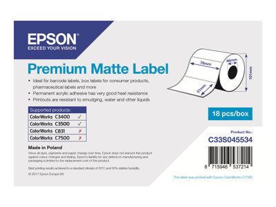 Epson Premium Matte Label - Continuous Roll 76x51mm