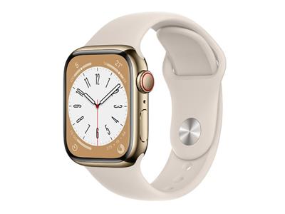 Apple Watch Series 8 GPS + Cellular 41mm Gold Stainless Steel Case with Starlight Sport Band Regular