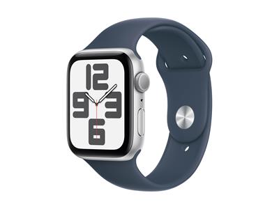 Apple Watch SE GPS 44mm Silver Aluminium Case with Storm Blue Sport Band - M/L