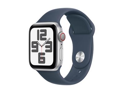 Apple Watch SE GPS + Cellular 40mm Silver Aluminium Case with Storm Blue Sport Band - S/M