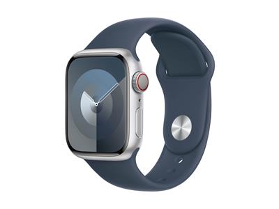 Apple Watch Series 9 GPS + Cellular 41mm Silver Aluminium Case with Storm Blue Sport Band - S/M