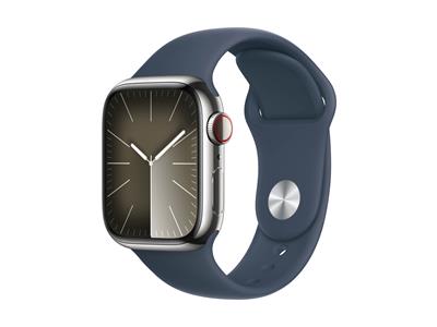 Apple Watch Series 9 GPS + Cellular 41mm Silver Stainless Steel Case with StormBlue Sport Band - M/L