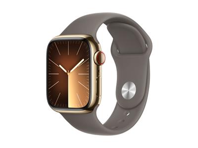 Apple Watch Series 9 GPS + Cellular 41mm Gold Stainless Steel Case with Clay Sport Band - S/M
