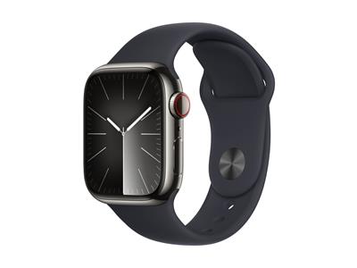 Apple Watch Series 9 GPS + Cellular 41mm Graphite Stainless Steel Case with Midnight SportBand - S/M