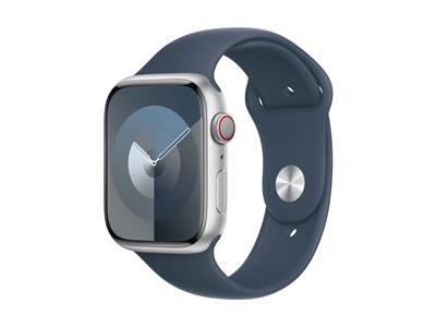 Apple Watch Series 9 GPS + Cellular 45mm Silver Aluminium Case with Storm Blue Sport Band - M/L