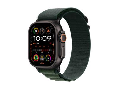 Apple Watch Ultra 2 GPS + Cellular 49mm Black Titanium Case with Dark Green Alpine Loop - Medium