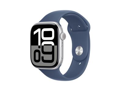 Apple Watch Series 10 GPS 46mm Silver Aluminium Case with Denim Sport Band - M/L