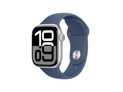 Apple Watch Series 10 GPS + Cellular 42mm Silver Aluminium Case with Denim Sport Band - S/M
