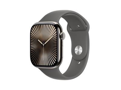 Apple Watch Series 10 GPS + Cellular 46mm Natural Titanium Case with Stone Grey Sport Band - M/L