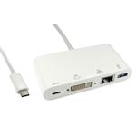 Cables Direct 15cm Leaded USB Type-C to DVI, USB & Gigabit Adapter