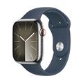 Apple Watch Series 9 GPS + Cellular 45mm Silver Stainless Steel Case with Storm Blue Sport Band S/M
